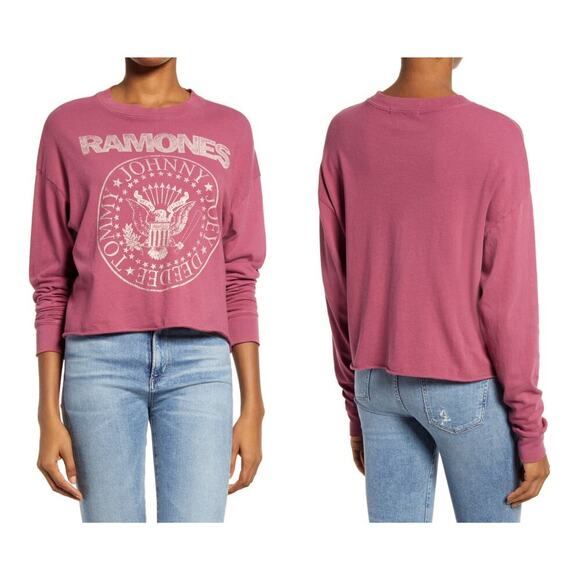 NWT DAYDREAMER Ramones Crop Long Sleeve Graphic Tee Size Small - Picture 1 of 8